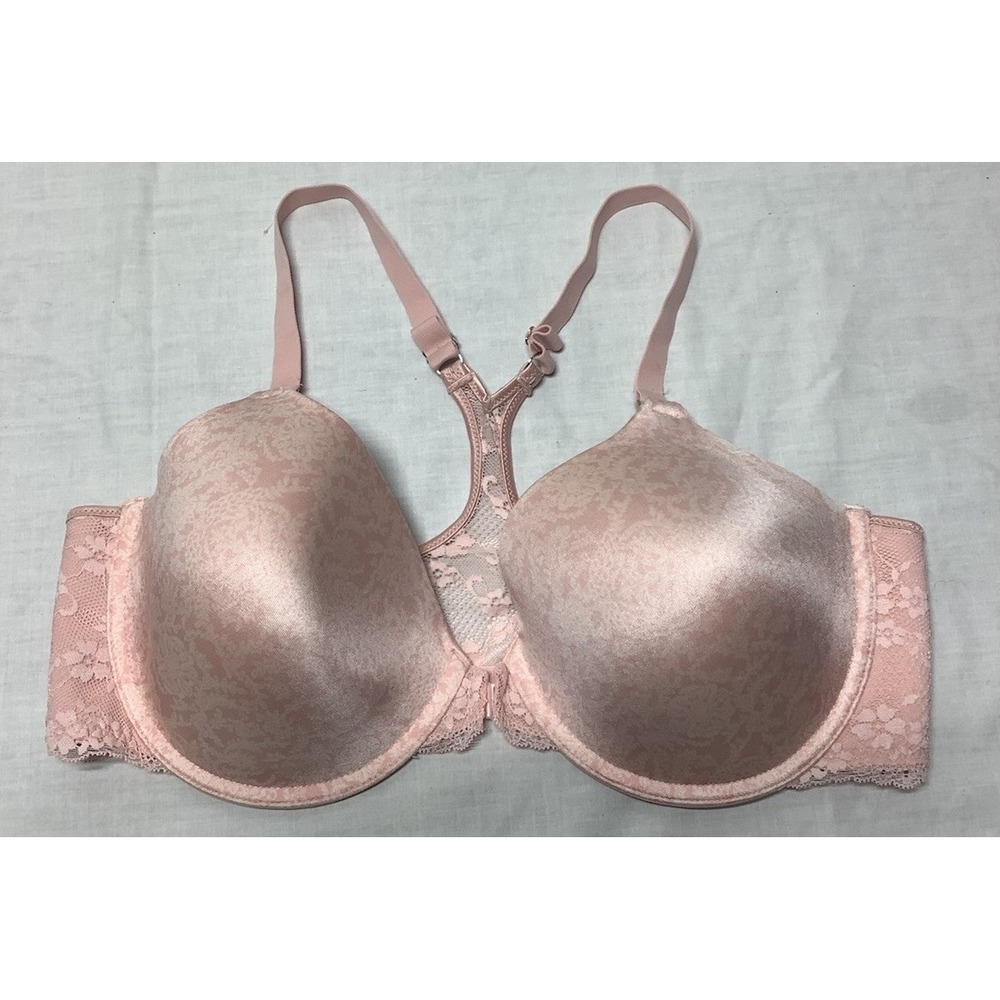 Maidenform Front Close Bra Size 40D Pink Floral Custom Lift Lace T-Back 07112